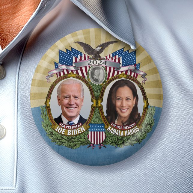Joe Biden Kamala Harris 2024 - Jugate Photo 7.5 Cm Round Badge (Biden Harris Collectible 2024 Button)
