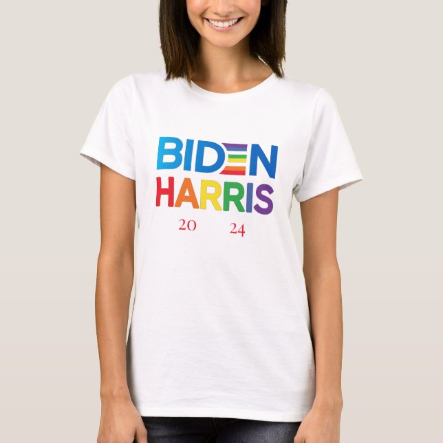 Joe Biden Kamala Harris 2024 Rainbow Gay Pride T-Shirt (Front)