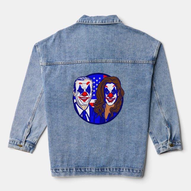 joe biden kamala harris clowns funny  denim jacket (Back)