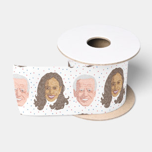 Joe Biden & Kamala Harris Heads Ribbon Satin Ribbon