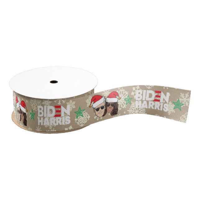 Joe Biden Kamala Harris Taupe Christmas Gifting Grosgrain Ribbon (Spool)