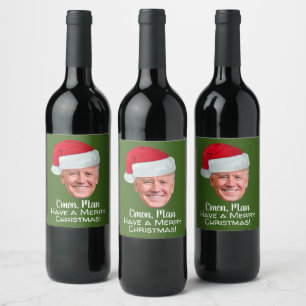 Joe Biden Santa Hat C'mon Man - Merry Christmas Wine Label