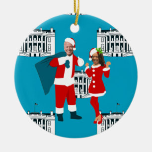 joe biden santa kamala harris blue white house ceramic ornament