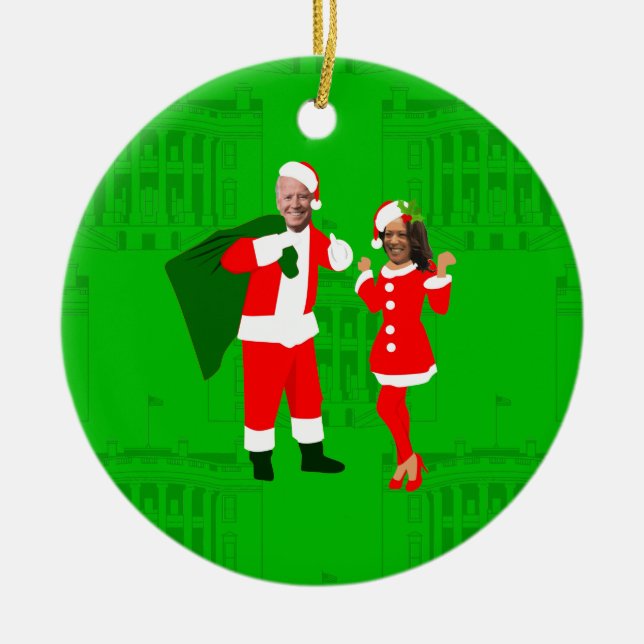 joe biden santa kamala harris christmas ceramic ornament (Front)