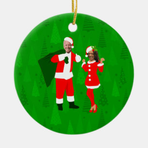 joe biden santa kamala harris christmas trees ceramic ornament