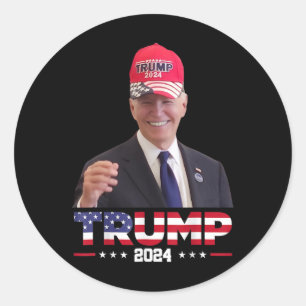Joe Biden Wearing A Trump Hat 1 Classic Round Sticker