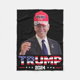 Joe Biden Wearing A Trump Hat 1 Fleece Blanket