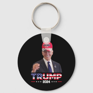 Joe Biden Wearing A Trump Hat 1  Key Ring