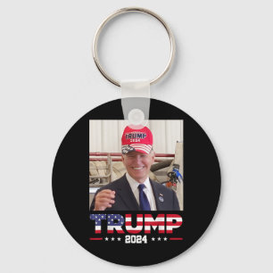 Joe Biden Wearing A Trump Hat Key Ring