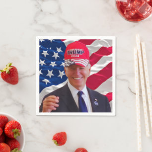 Joe biden Wearing A Trump Hat Napkin