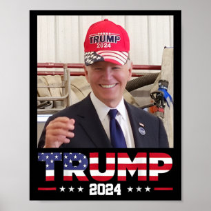 Joe Biden Wearing A Trump Hat  Poster