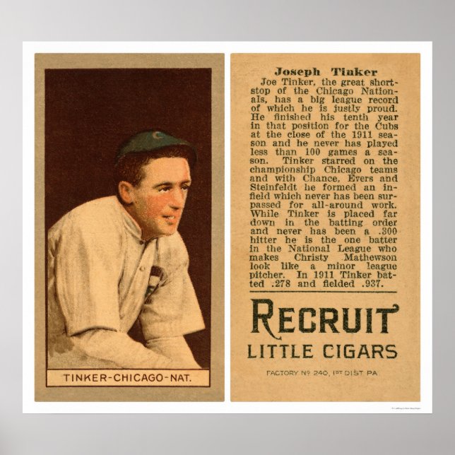 Joe Tinker Cubs Baseball 1912 Poster (Front)
