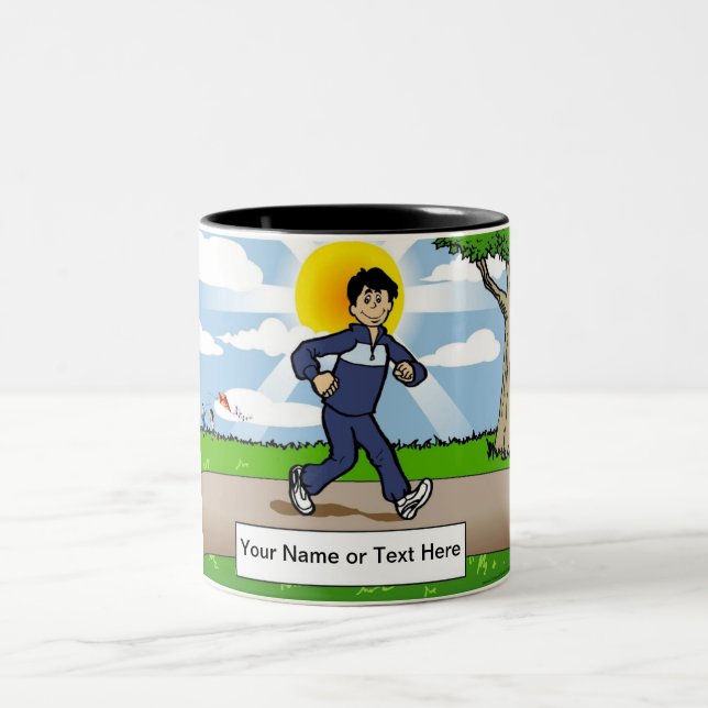 Jogger, Runner - Male Cartoon by PrintedPerfection Two-Tone Coffee Mug (Center)