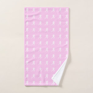 Jogging Runners & Heartbeat Line on Pastel Pink Hand Towel