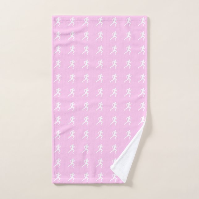 Jogging Runners & Heartbeat Line on Pastel Pink Hand Towel (Hand Towel)
