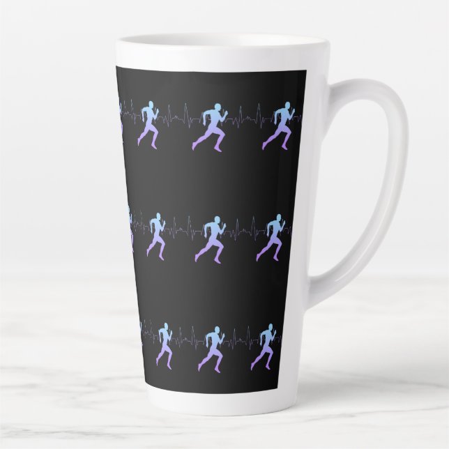 Jogging - Runners Silhouette with Heartbeat Latte Mug (Right)