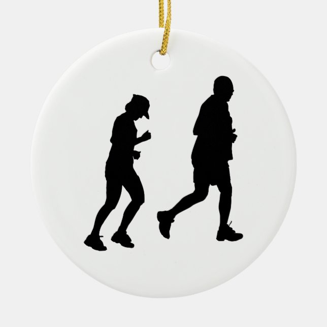 Jogging Silhouette Ceramic Ornament (Front)