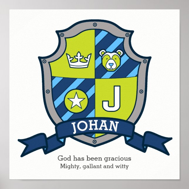 Johan name meaning J bear green crest poster (Front)