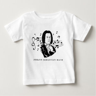 Johann Sebastian Bach Portrait and Bust with Notes Baby T-Shirt