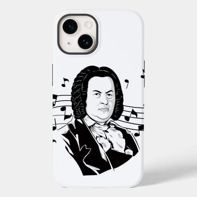 Johann Sebastian Bach Portrait and Bust with Notes Case-Mate iPhone Case (Back)