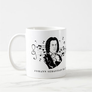 Johann Sebastian Bach Portrait and Bust with Notes Coffee Mug