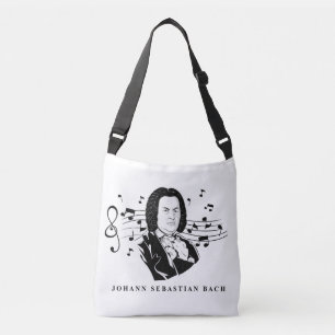 Johann Sebastian Bach Portrait and Bust with Notes Crossbody Bag
