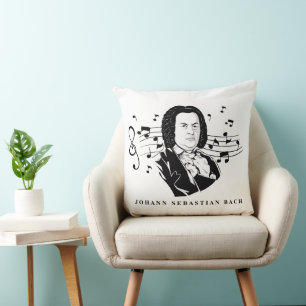 Johann Sebastian Bach Portrait and Bust with Notes Cushion