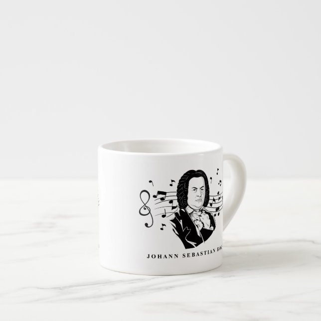 Johann Sebastian Bach Portrait and Bust with Notes Espresso Cup (Front Right)