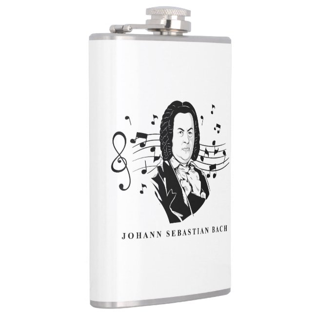 Johann Sebastian Bach Portrait and Bust with Notes Hip Flask (Right)