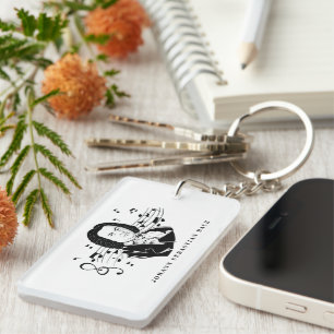 Johann Sebastian Bach Portrait and Bust with Notes Key Ring