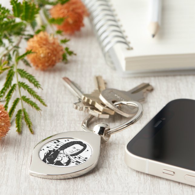 Johann Sebastian Bach Portrait and Bust with Notes Key Ring (Side)