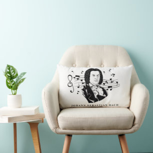 Johann Sebastian Bach Portrait and Bust with Notes Lumbar Cushion