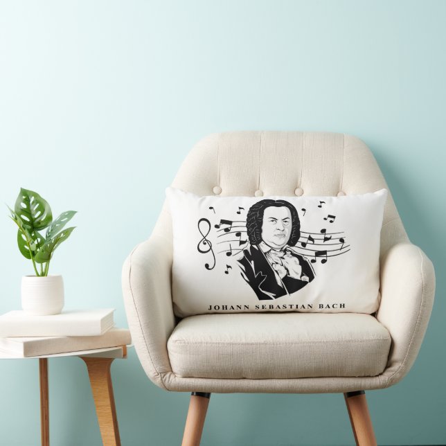 Johann Sebastian Bach Portrait and Bust with Notes Lumbar Cushion (Chair)