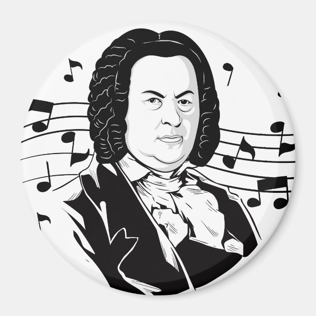 Johann Sebastian Bach Portrait and Bust with Notes Magnet (Front)