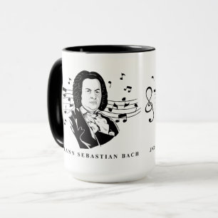 Johann Sebastian Bach Portrait and Bust with Notes Mug