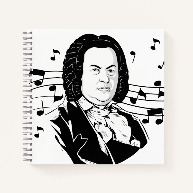 Johann Sebastian Bach Portrait and Bust with Notes Notebook (Front)