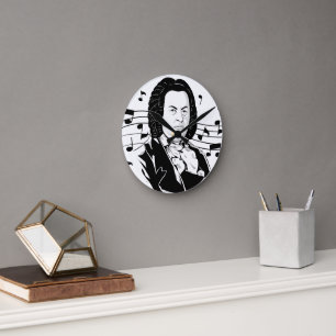 Johann Sebastian Bach Portrait and Bust with Notes Round Clock