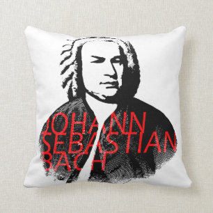 Johann Sebastian Bach portrait and red letters Cushion