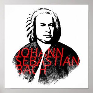 Johann Sebastian Bach portrait and red letters Poster