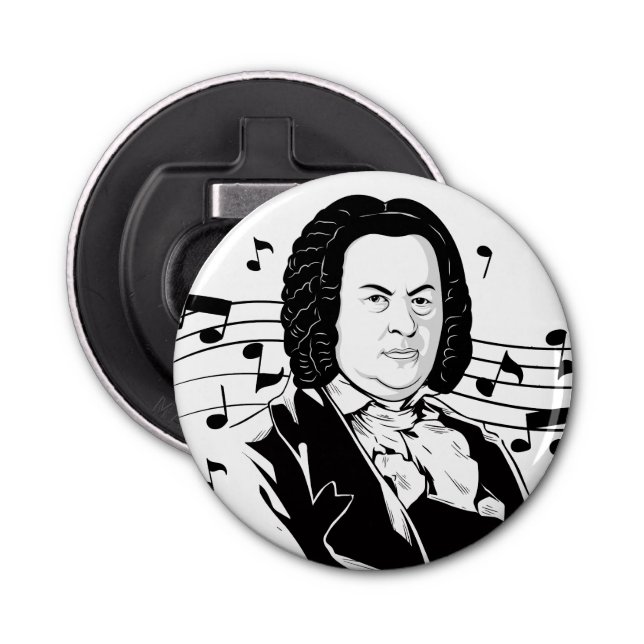 Johann Sebastian Bach Portrait / Bust with Notes Bottle Opener (Front)