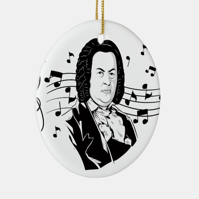 Johann Sebastian Bach Portrait / Bust with Notes Ceramic Ornament (Right)