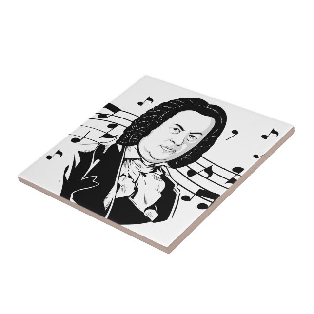 Johann Sebastian Bach Portrait / Bust with Notes Ceramic Tile (Side)