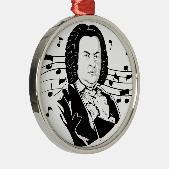 Johann Sebastian Bach Portrait / Bust with Notes Metal Ornament (Right)
