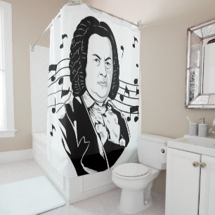 Johann Sebastian Bach Portrait / Bust with Notes Shower Curtain