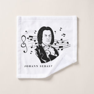 Johann Sebastian Bach Portrait / Bust with Notes Wash Cloth