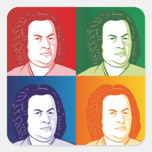 Johann Sebastian Bach Portrait in four colors Square Sticker