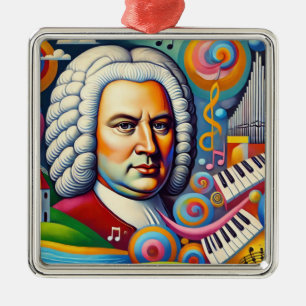Johann Sebastian Bach Portrait Metal Ornament