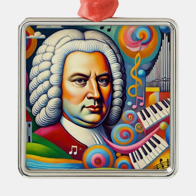 Johann Sebastian Bach Portrait  Metal Ornament (Front)