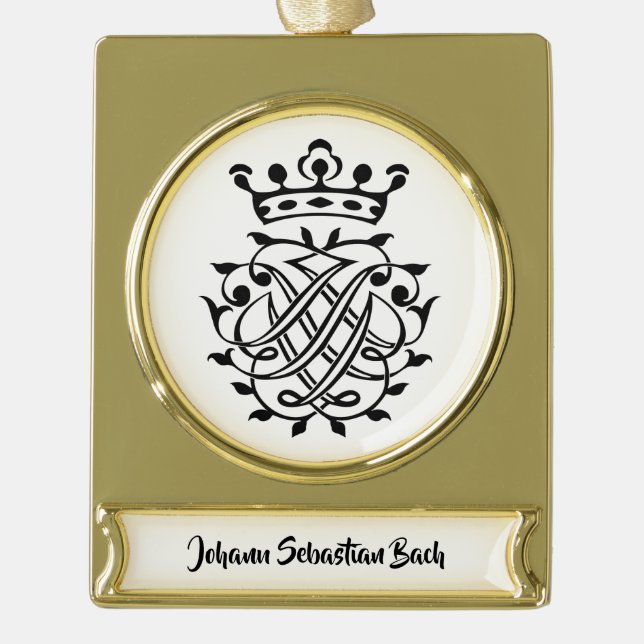 Johann Sebastian Bach Seal Crest Monogram Insignia Gold Plated Banner Ornament (Front)