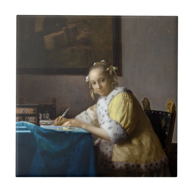 Johannes Vermeer - A Lady writing a Letter Ceramic Tile (Front)